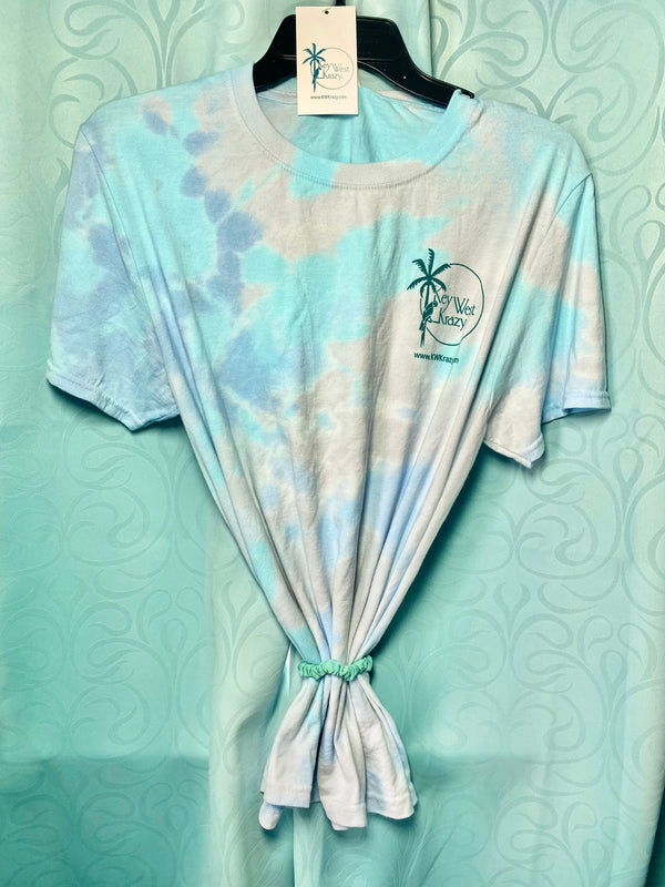 Aqua Sea Blue Tropical colored tie dye t-shirts available in M, L & 2X